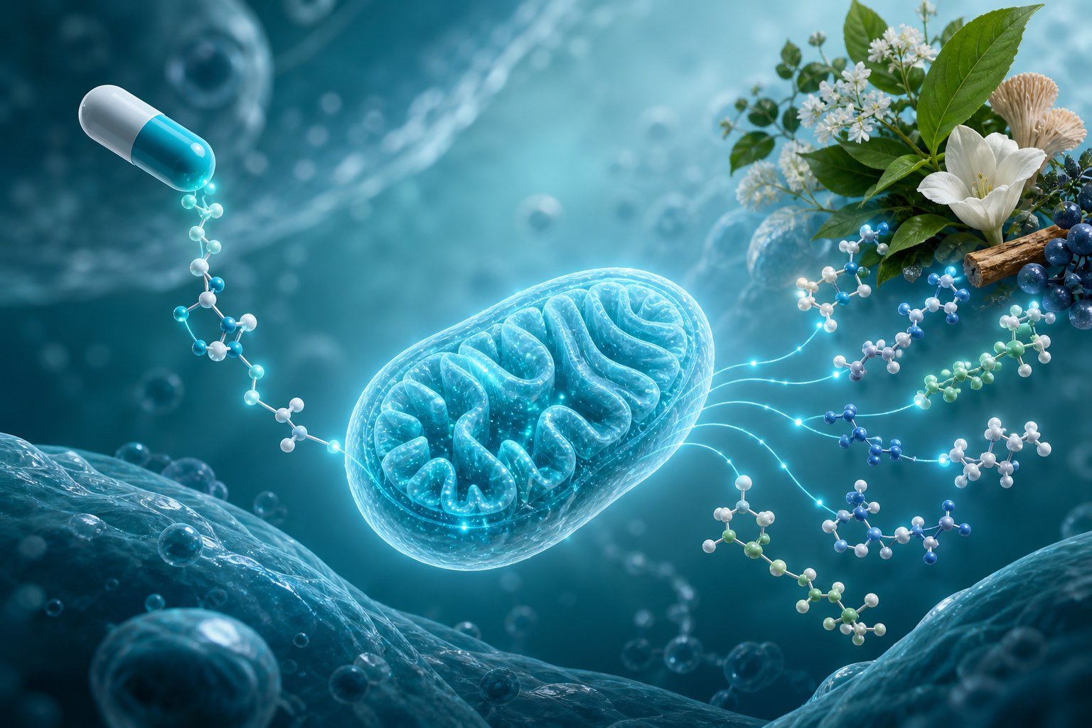 NMN supplement et approche multicomposante illustrés autour du métabolisme cellulaire du NAD+
